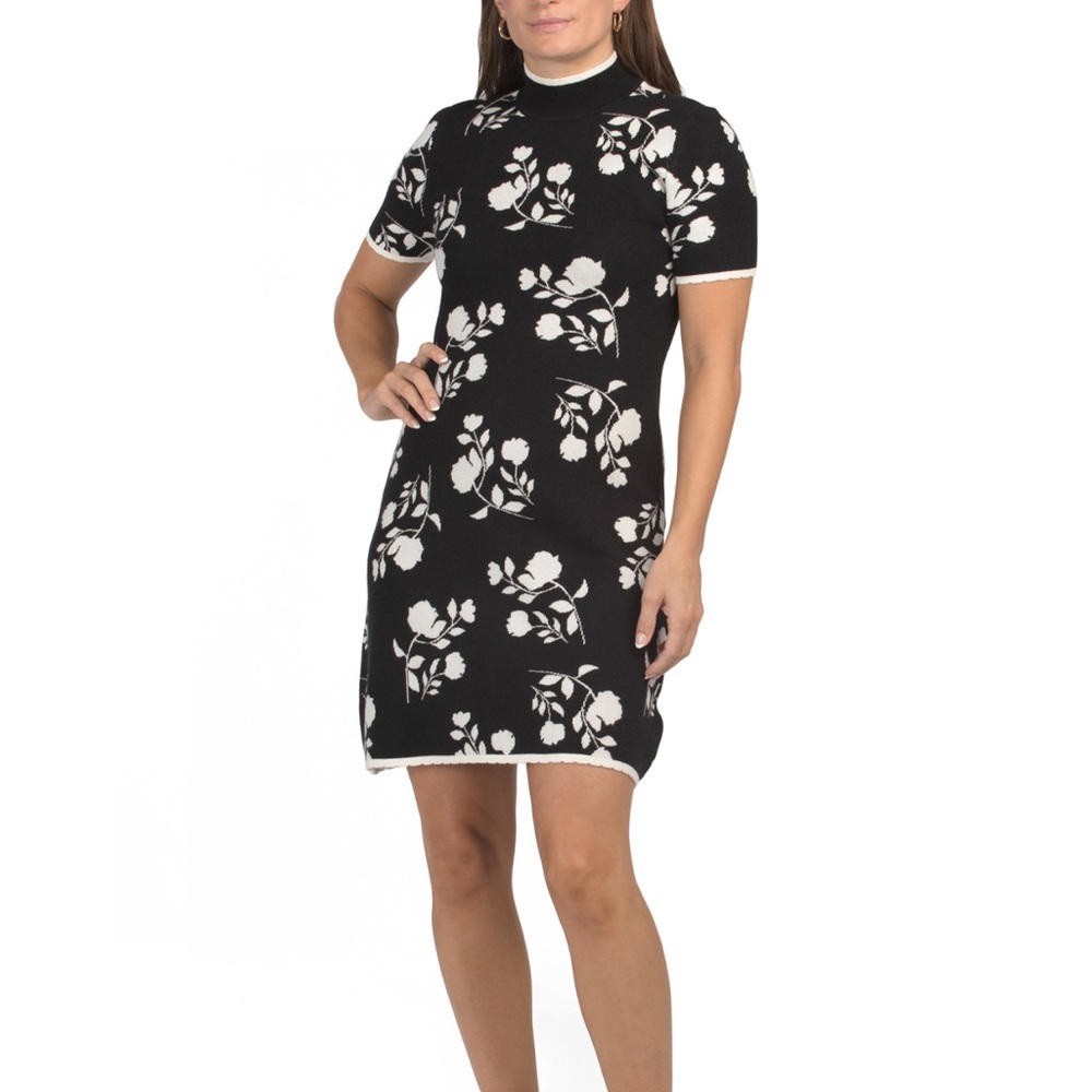 Ellen Tracy Chic Black and White Floral Mini Dress